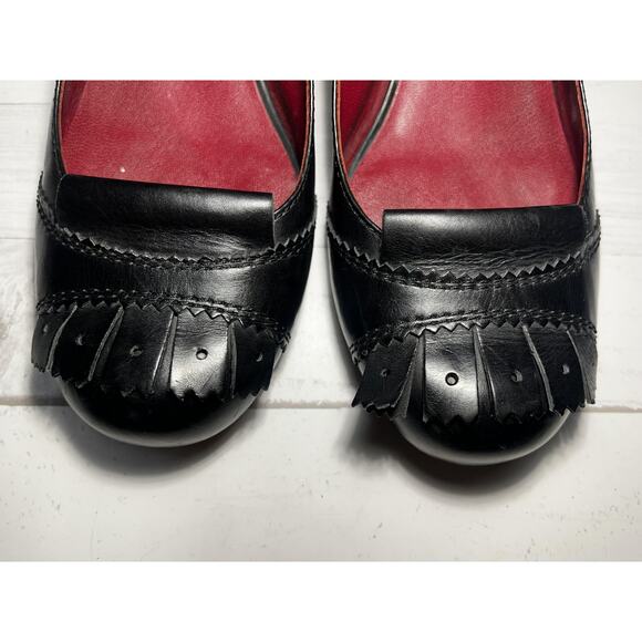 Max Studio Shoes Womens Size 9M Black Red Leather Slingback Heels Loafer Style - Picture 5 of 11